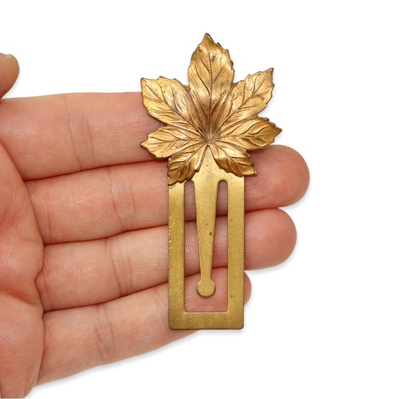 Vintage Leaf Bookmark Gold Brass Tone Metal Page Marker for Book - Picture 3 of 3
